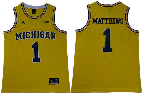 Men Michigan Wolverines 1 Matthews Yellow NBA NCAA Jerseys
